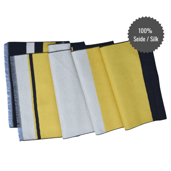 Scarf Shawl 100% Silk Flannel Jacquard Black Yellow Beige - extra long